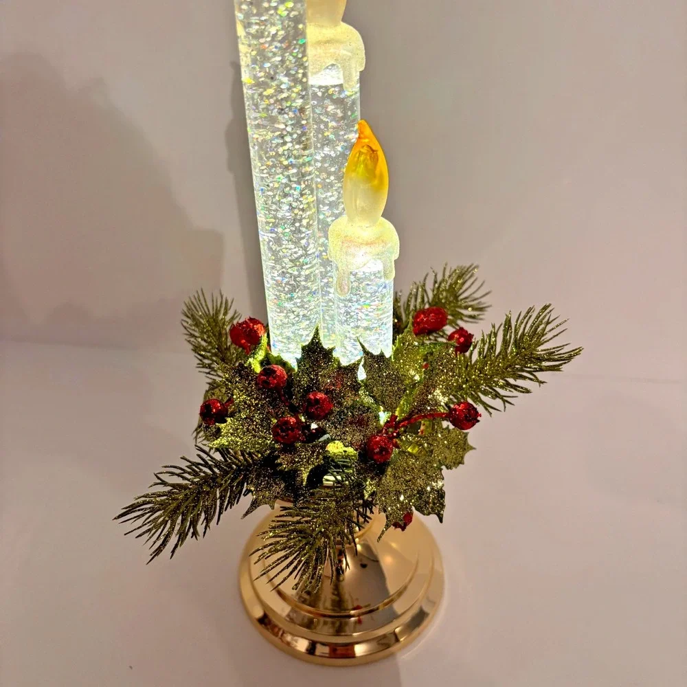 Vintage Lighted Christmas Taper Candle Holder Glitter Water Candlestick 14in
